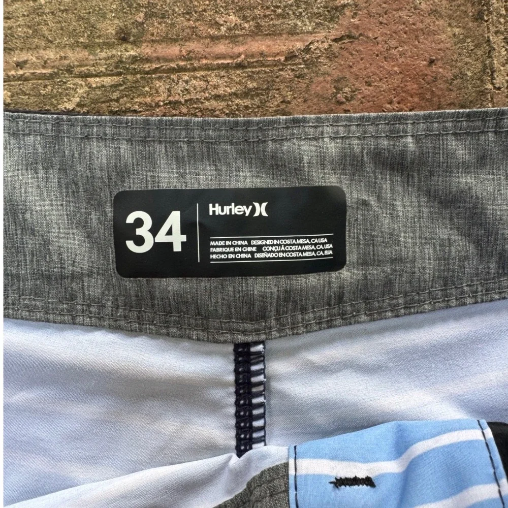 Hurley Phantom Mens Blue Striped Splatter Board Shorts Swim Trunks Size 34